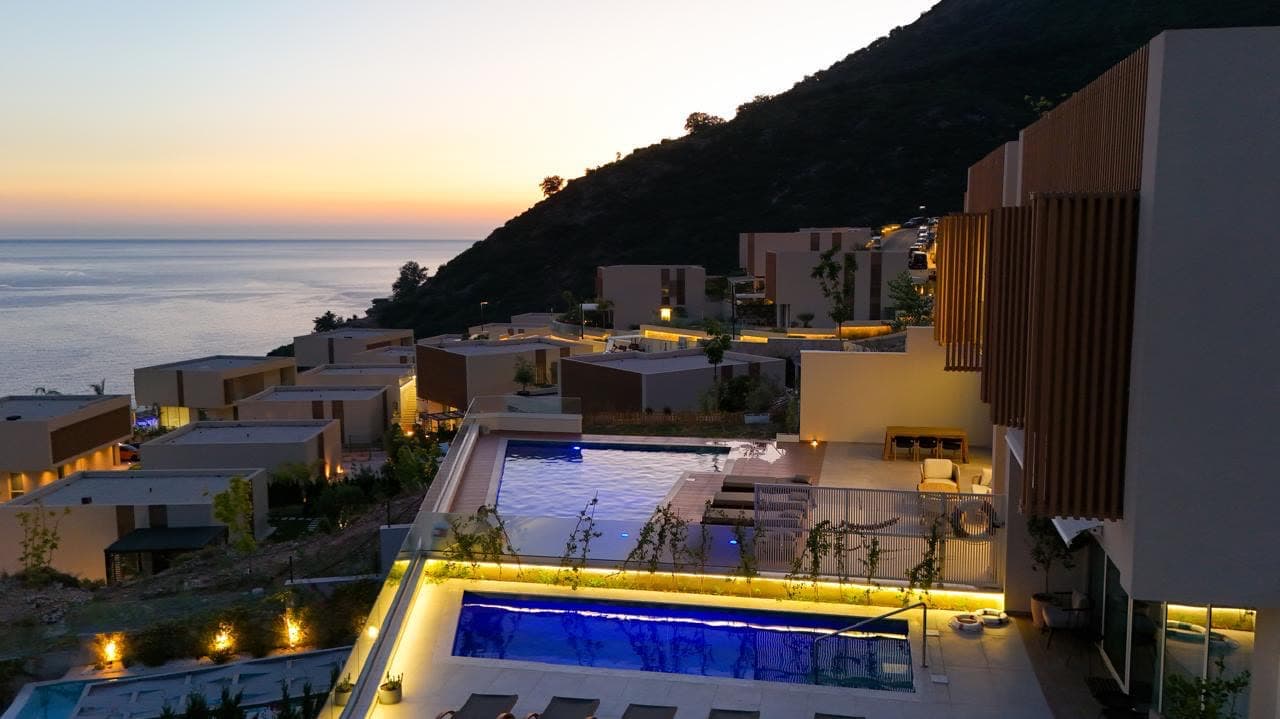Golden hour over the pools